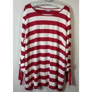 Joan Rivers Striped Tee Size 2x Tie Detail Cherry A304463 Summer Light Weight